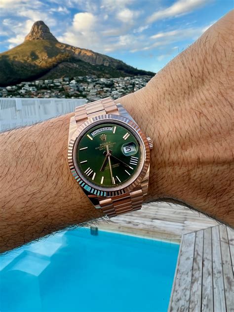 rolex green dial rose gold|rolex day date olive.